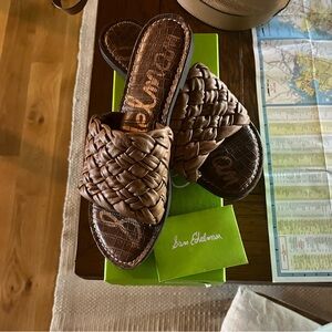 Sam Edelman Braided Leather Slide Sandals in Brown